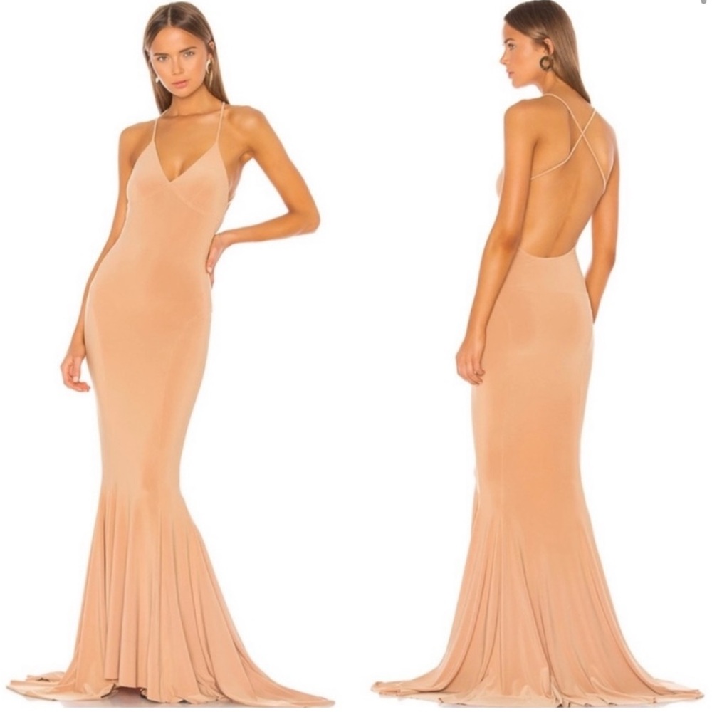 Norma Kamali Peach Maxi Slip Dress with Low Back